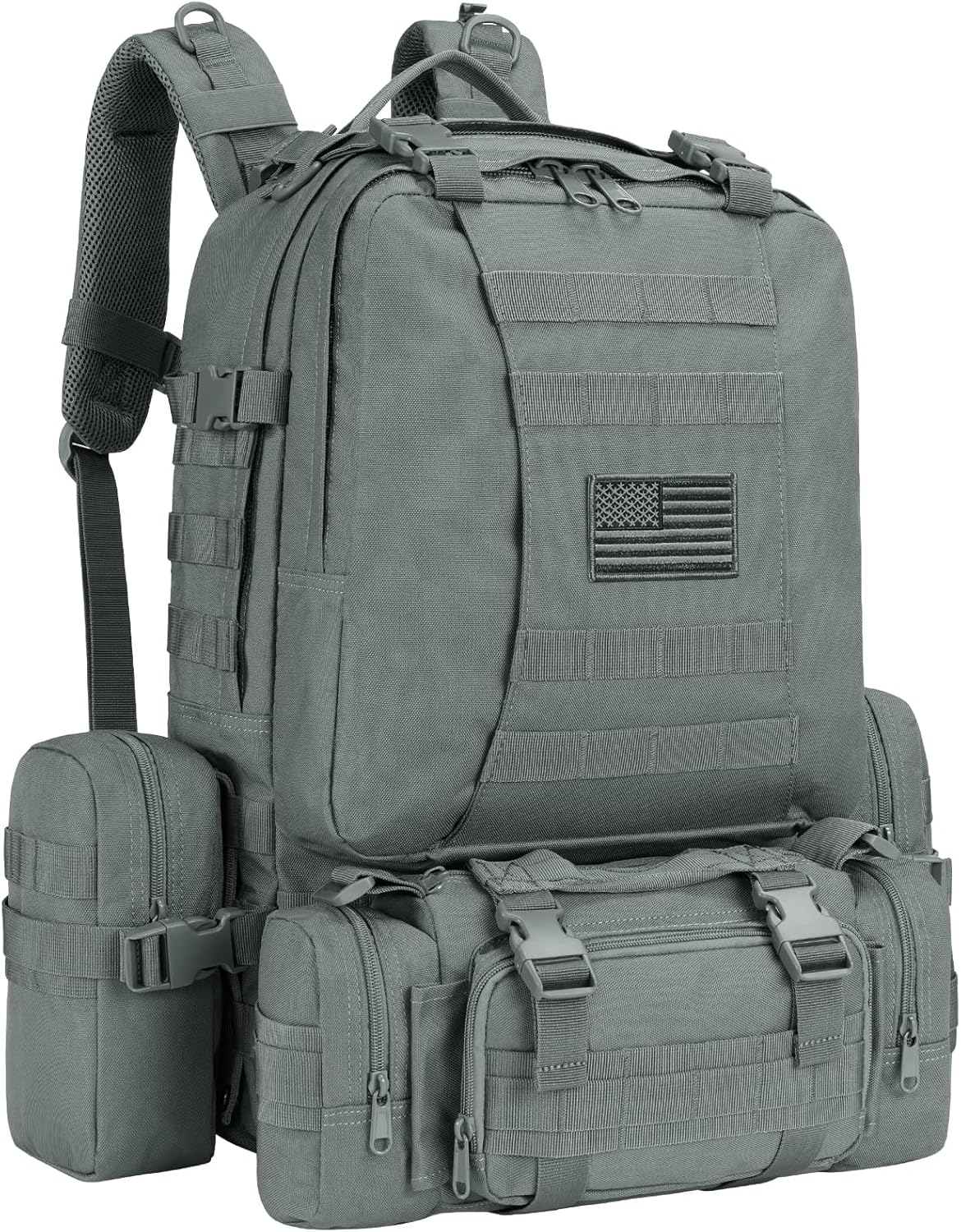Tactical Backpack - 60L Military Army Rucksack with Detachable Molle System | Grey