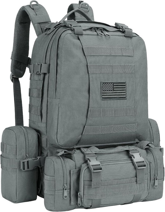 Tactical Backpack - 60L Military Army Rucksack with Detachable Molle System | Grey
