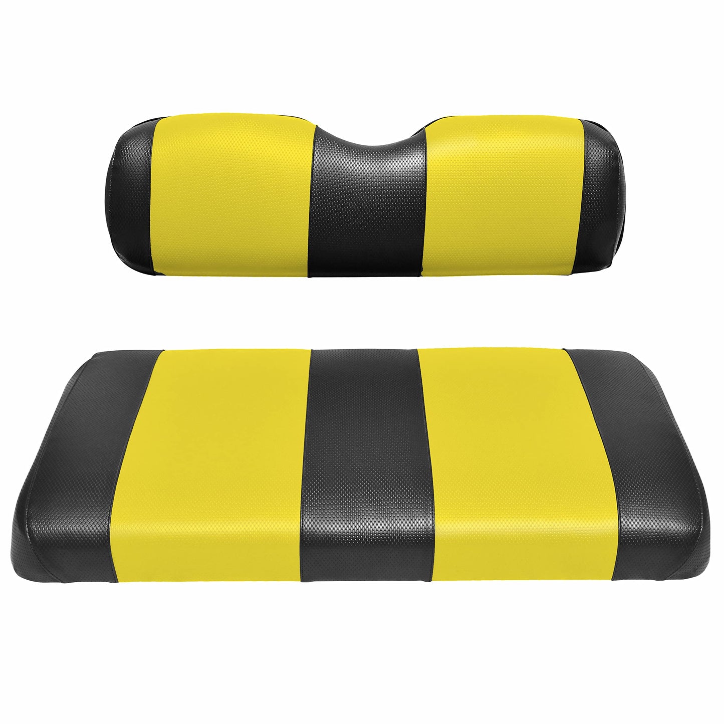 Seat Cover Replacement for EZGO RXV Golf Cart - Front Bench Seat - Premium Marine Vinyl - 5 Panel Stitching - Staple On Installation - Two-Tone Golf Cart Seat Covers (Black & Yellow)