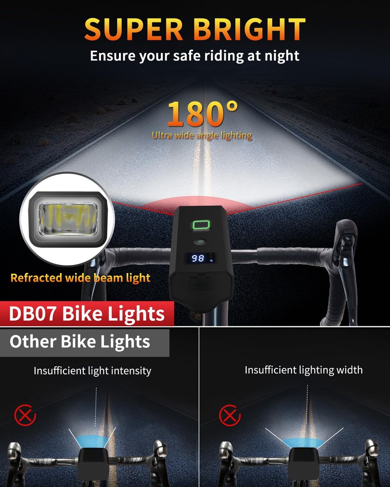 DARKBEAM Bike Light, High Lumens Super Bright Bicycle Front Headlight USB Rechargeable, Waterproof Cycling Lights 4-Mode for Night Riding, Road, Mountain, Safety, with LED Display & Light Sensor