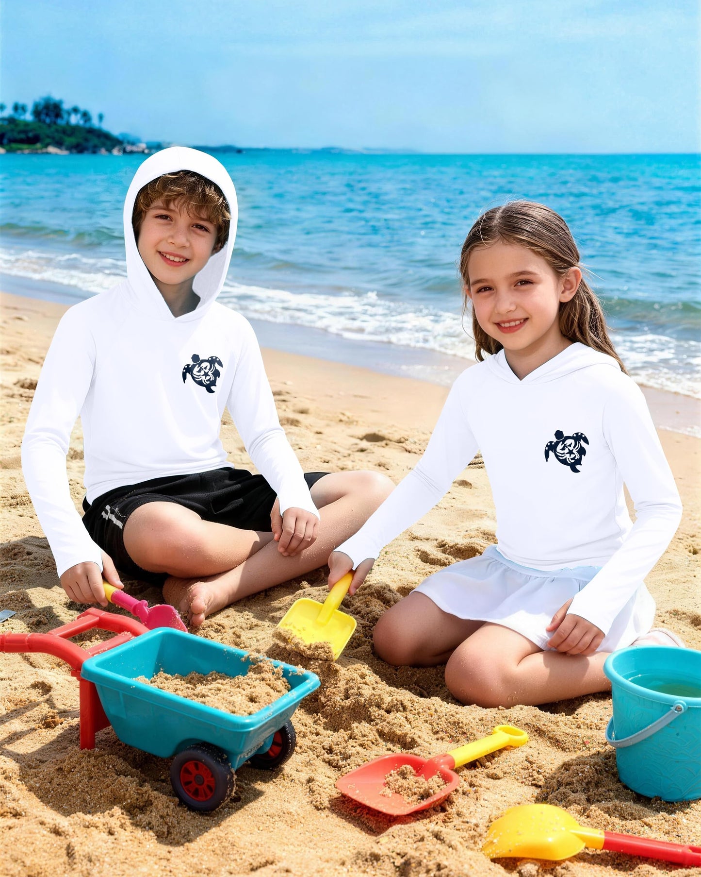 DRONIRING Boys Rash Guard Swim Hoodie, UPF 50+ UV Sun Protection Long Sleeve Fishing Shirt, Kids Youth SPF Water Shirts