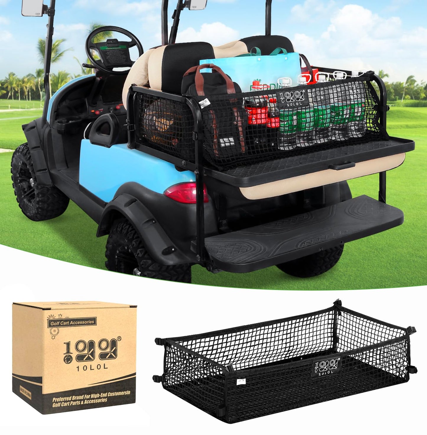 10L0L 4 Passenger Golf Cart Cargo Net for Yamaha,Club Car DS/Precedent, EZGO TXT/RXV, Adjustable Elastic Storage Net, Cargo Mesh Organizer Nets with Strong Buckle