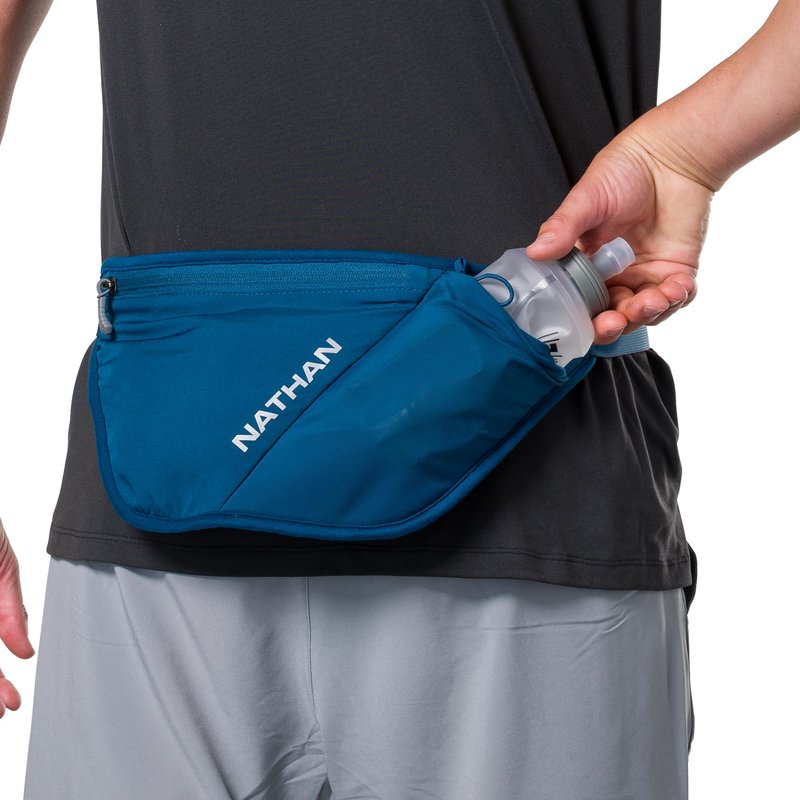 Nathan Hydration Belt for Running - Hydrapak Soft Flask 25 oz Bottle with ExoSpine - Breathable, Adjustable Comfort Fit - Angled Flask Holder - Pinnacle FeatherLite, Ultra-Light, Black