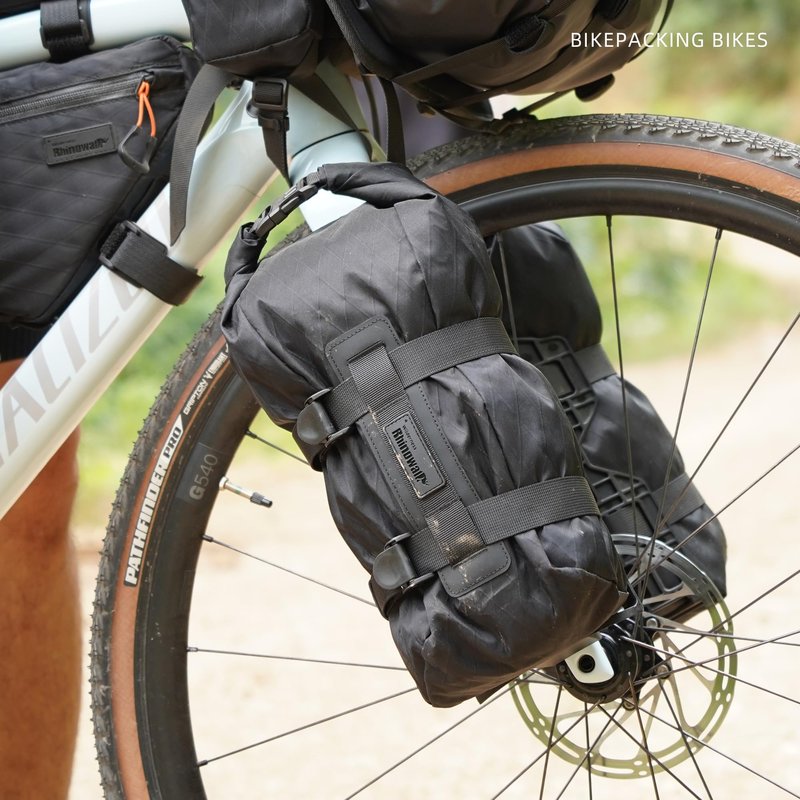 Rhinowalk Bike Fork Bag 6.5L Waterproof Bicycle Storage Bag with Roll-Top Closure, Versatile Mounting for Front Forks with or without Mounting Holes Cycling Gear for Road, Gravel, MTB (Black)