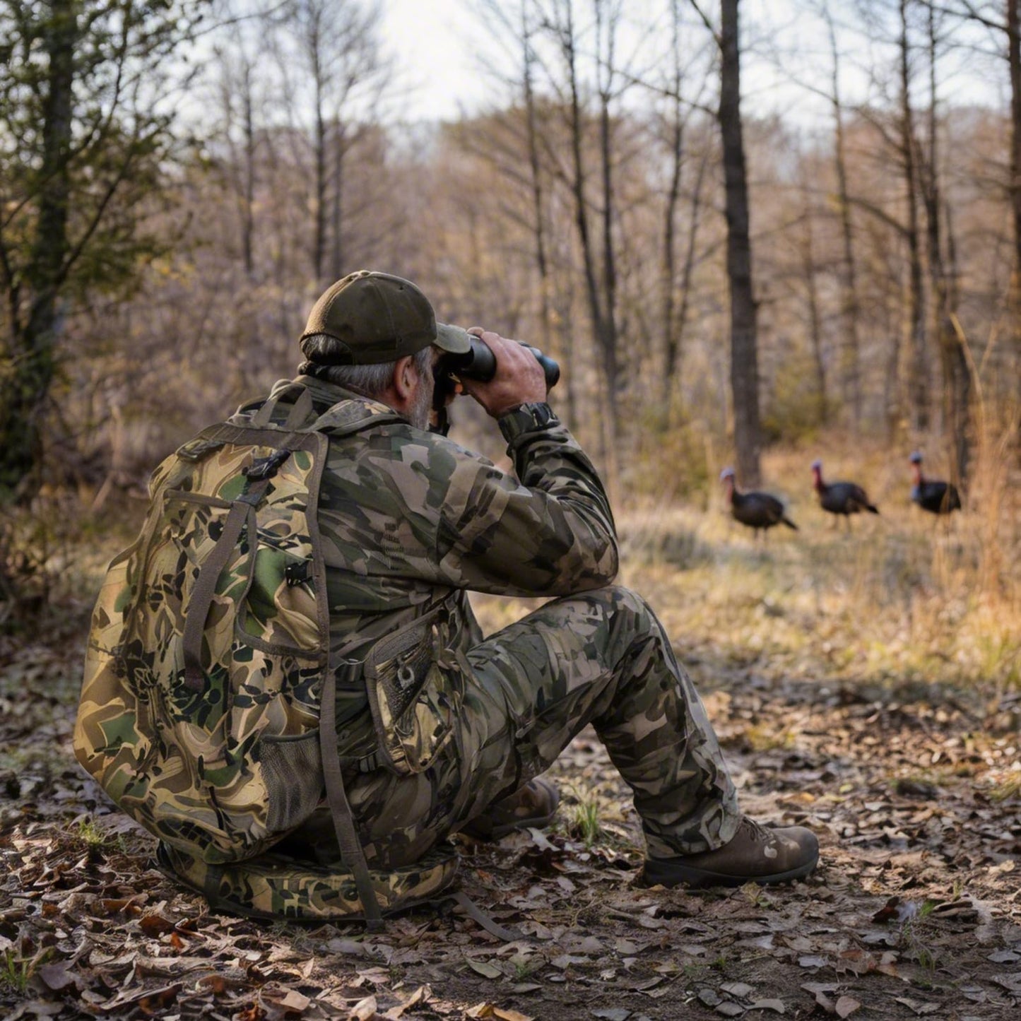 WOLFHUNT Turkey Vest with Seat Magnetic, Hunting Vest for Turkey with Large Game Bag, Extensive Adjustability & Multi-Function Pocket, Os_woods