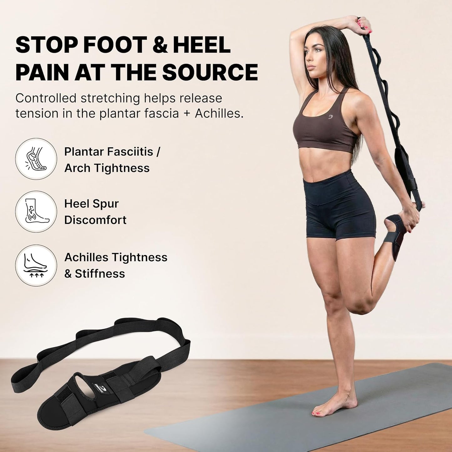 Fitness Foot & Calf Stretcher - Adjustable Padded Strap for Plantar Fasciitis & Hamstring Relief | Yoga Leg Stretch Strap