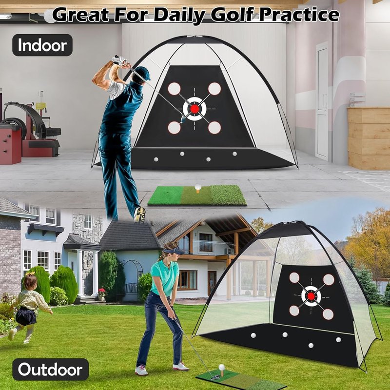 Golf Net with Heavy-Duty Hitting Mat for Indoor & Outdoor Golf Hitting Chipping Swing Driving Practice, Mult-Targets 10x7ft Practice Nets for Backyard Driving, for Men Dad Golfers