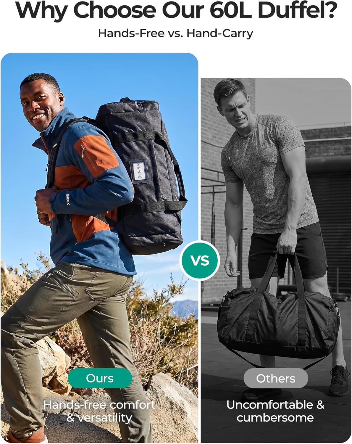 60L Foldable Duffle Bag - Large Travel Duffel & Backpack | Army Green