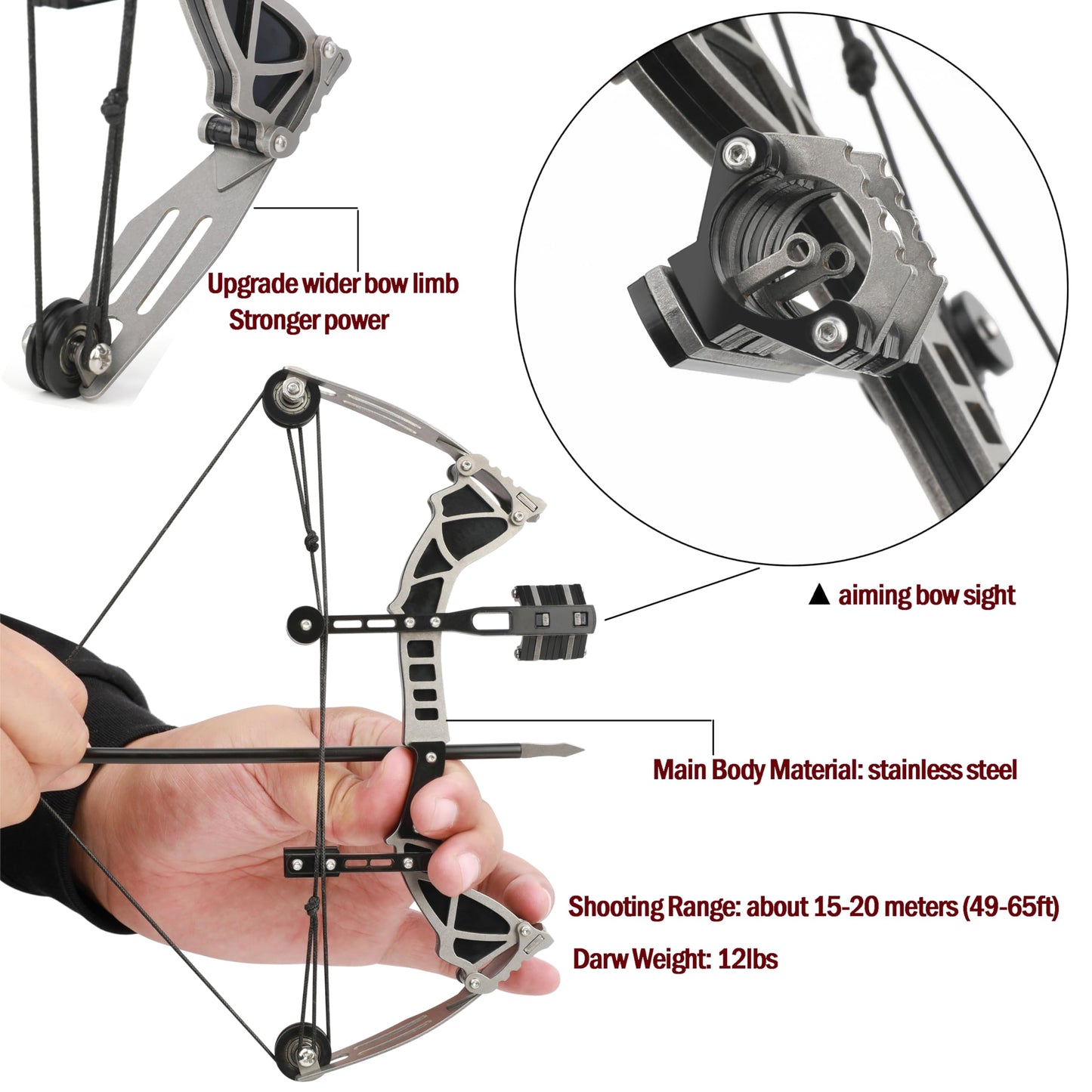 ZSHJGJR 6"/7.4"/7.9"/8.6"/8.8"/9.5" Mini Archery Bow Set Mini Compound Bow Mini Hunting Bow Right/Left Handed for Hunting Shooting Practice Archery Entertainment Fun (9.5" Bow)