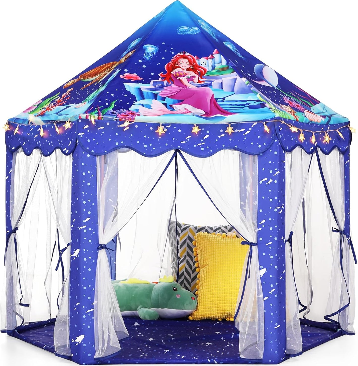 Mermaid Princess Play Tent for Girls - Large Blue Castle with Star Lights | Indoor & Outdoor Fun