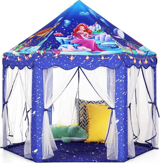 Mermaid Princess Play Tent for Girls - Large Blue Castle with Star Lights | Indoor & Outdoor Fun