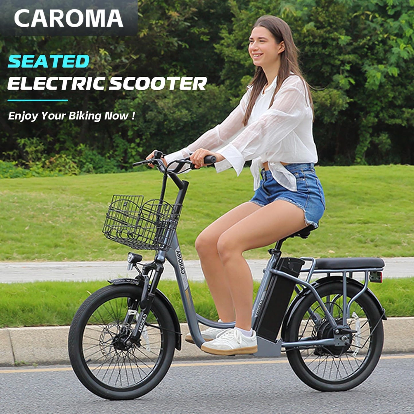 Caroma Peak 560W Electric Bike for Adults, 36V Removable Battery, Up to 15Miles&20MPH, 20" Fat Tire Electric Scooter with Basket&Adjustable Seat, Adult Electric Bicycle for Commuting