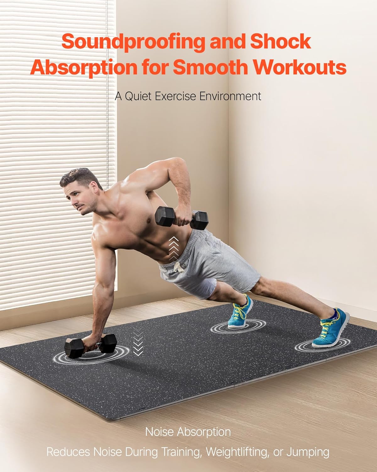 VEVOR Gym Flooring - 24 Sq. Ft. Interlocking Rubber Tiles | High-Density EVA Foam, Black & White, 25 x 25 In.