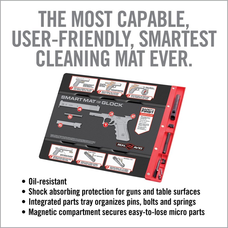 Real Avid Gun Cleaning Mat for Smith & Wesson M&P Handgun with Magnetic Organizer Parts Tray - 19x16 | Protective Workbench Mat for M&P Pistol Cleaning, Gun Cleaning Pad with Red Tray for Gun Parts