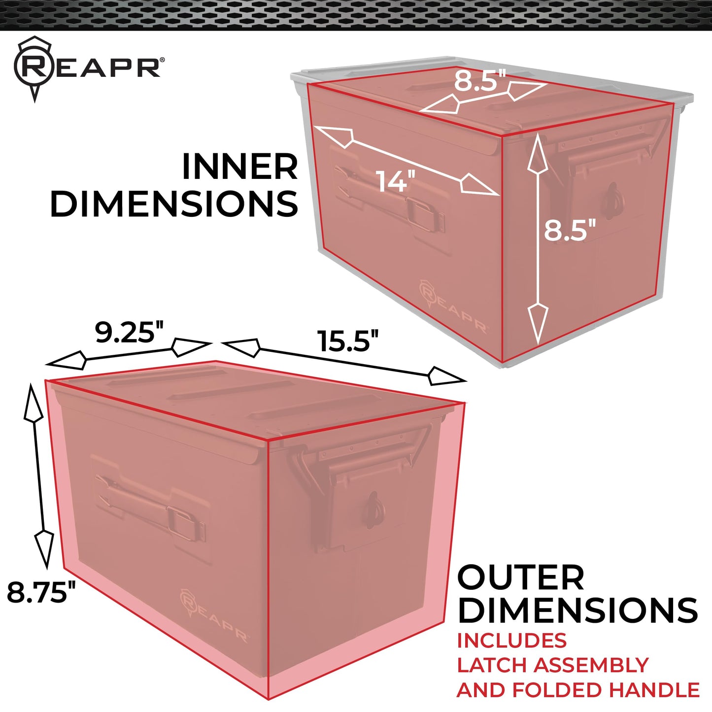 Reapr XL Ammo Box – Lockable Heavy Duty Steel Ammo Can for 9mm, 223, 50 Cal, Airtight Military Storage Case for Tools, Gear or Ammunition, Water Resistant Metal Footlocker Style Organizer