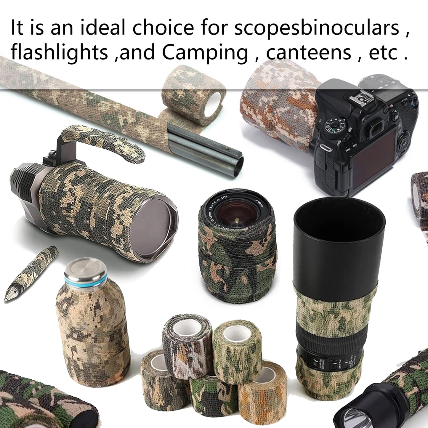 BOROLA Self-Adhesive Protective Camouflage Tape Cling Scope Wrap Camo Stretch Bandage for Camping,Flashlights,Bicycle,Range Finder Camera etc. （4Pcs, Desert Camo