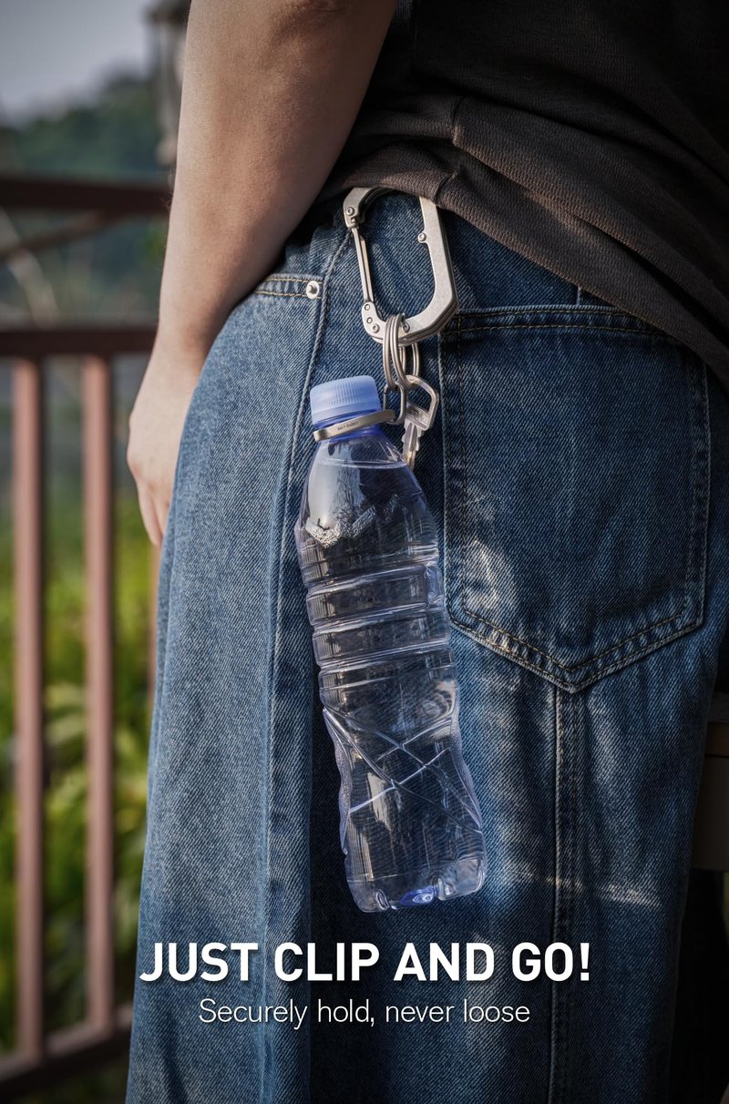 KEEPO LINK Titanium Water Bottle Holder, Keychain Water Bottle Clip for Everyday Carry Outdoor Hiking & Climbing, OLT04 (With carabiner)