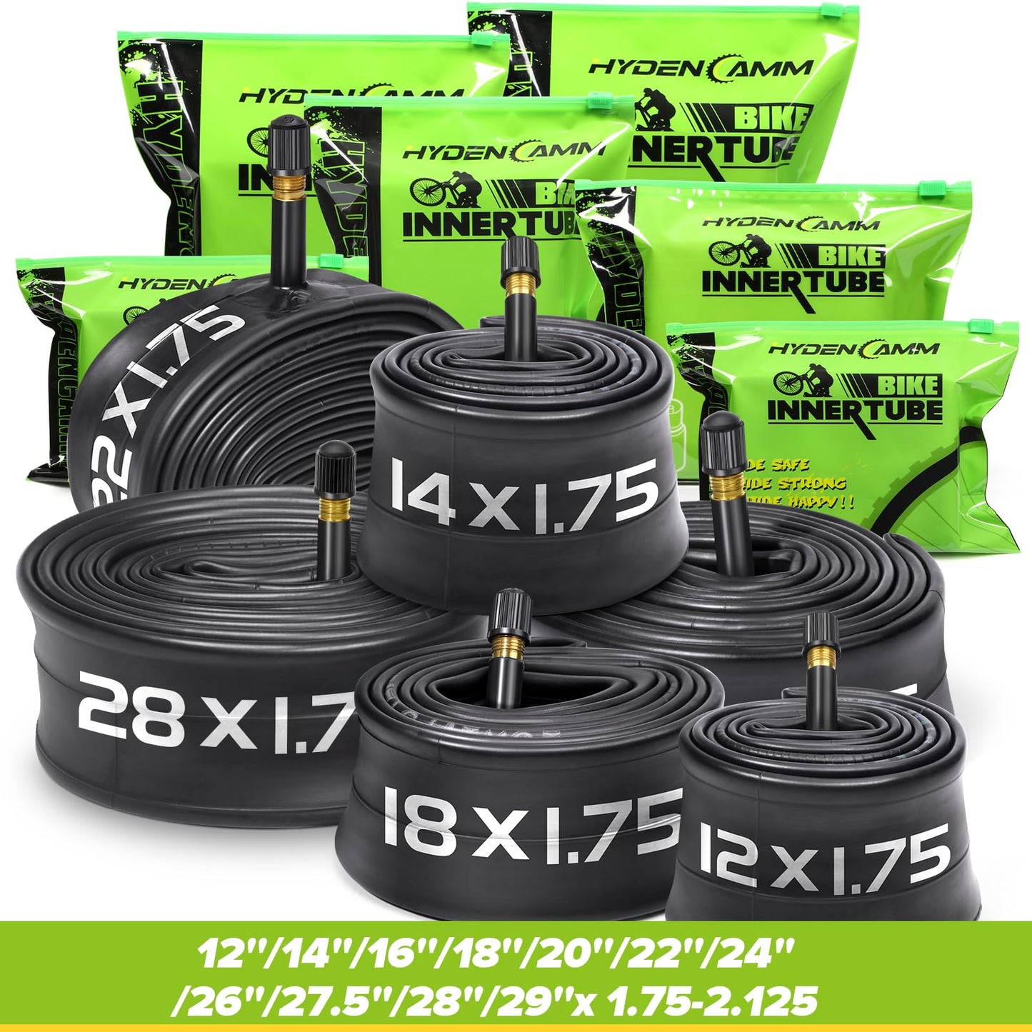Hydencamm 2 Pack 12" / 12.5" Inch Bike Tube Fit 1.75/1.95/2.125 with 32mm Schrader Valve, 12.5 x 1.95 Bike Tube with 2PCS Levers, 12x2.125 Inner Tube Compatible with Kids Bikes, Strollers