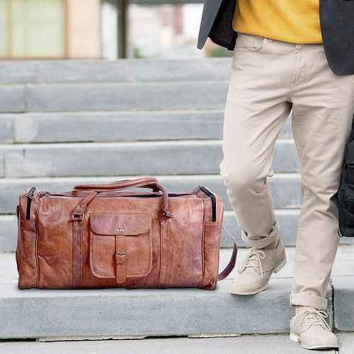 21 Inch Vintage Leather Duffel Travel Gym Sports Overnight Weekend Duffle Bags for men and women