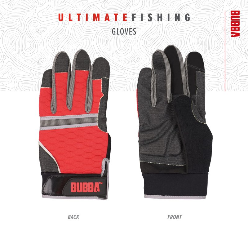 BUBBA Ultimate Fishing Gloves with Cut Resistant Construction, Cloth Thumb and Touch Screen Usability for Fishing, Angling, Boating and Outdoors, X-Large