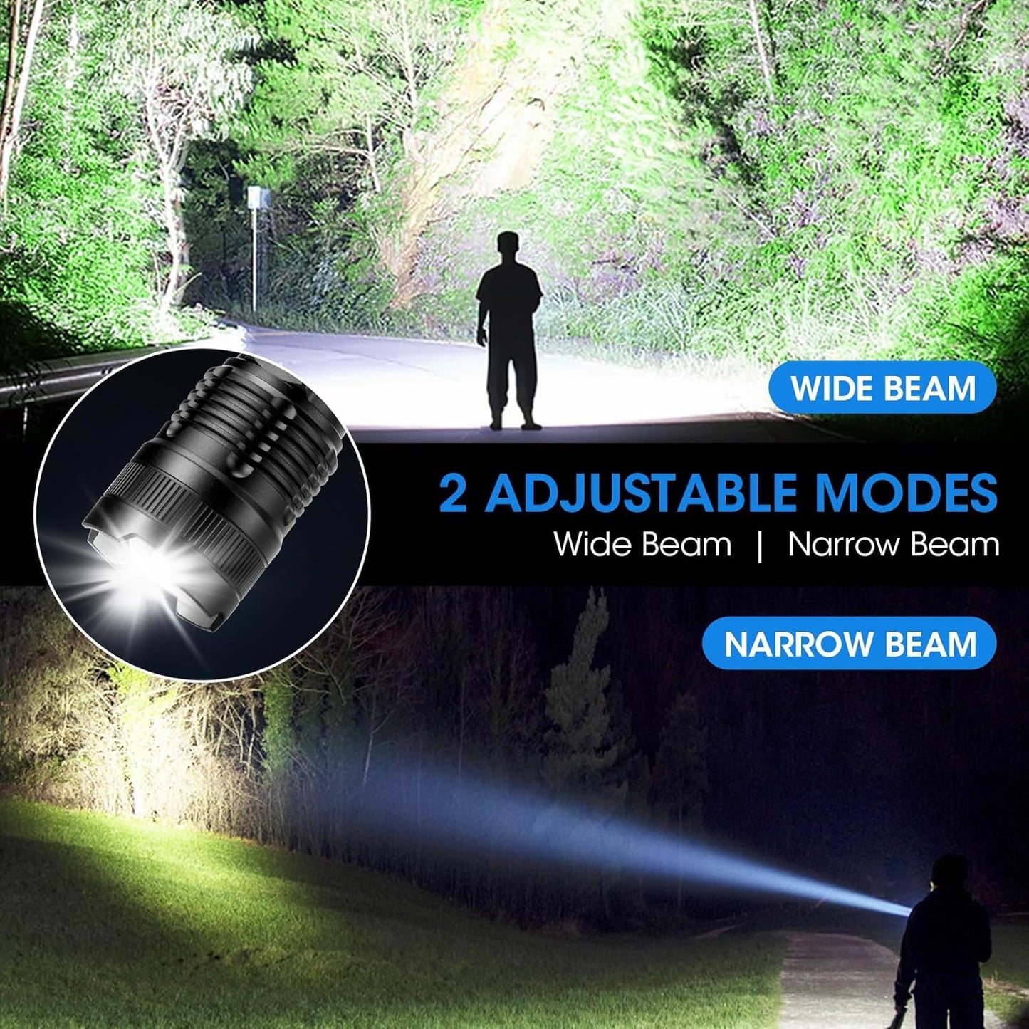 ALSTU Rechargeable 990,000 High Lumens Flashlight - 2 Pack Bright LED Flash Light with 5 Modes, Powerful Handheld Lintera for Camping Home