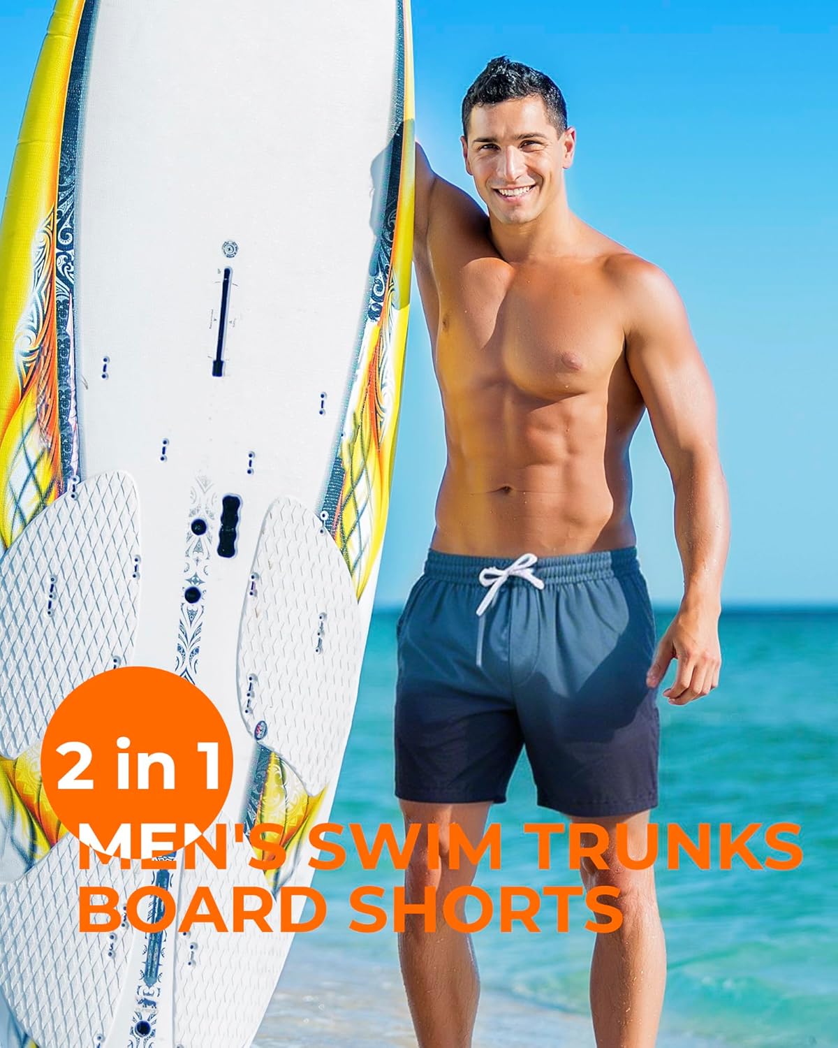 Men's Swim Trunks - 2-in-1 Quick Dry Board Shorts with Pockets | Compression Liner Bathing Suit
