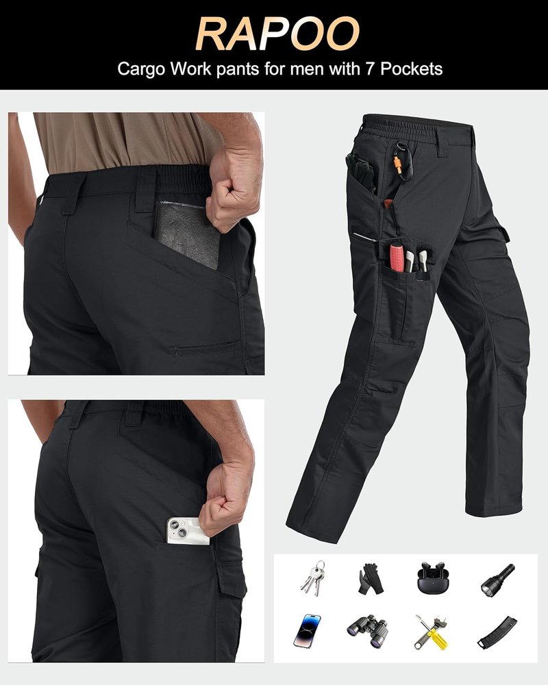 Men's Tactical Cargo Pants - Ripstop Water Resistant & Breathable | 7 Pocket Hiking Gear