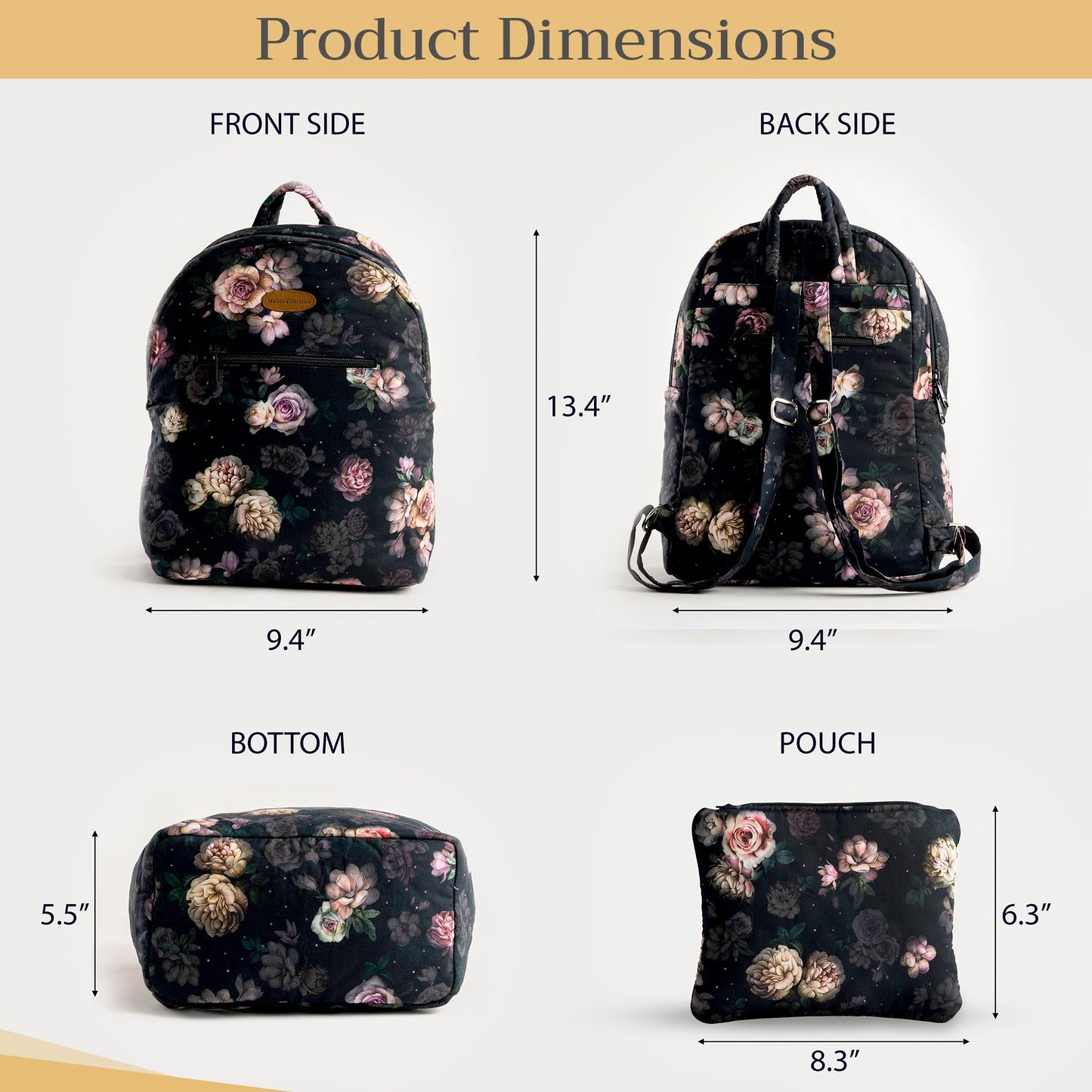 Maison d' Hermine Backpack for Women Men Cotton Shoulder Multipurpose Rucksack with Small Pouch Lightweight Multi Pocket Bag for Travel Work Beach Perfect for Spring Summer (Moody Florals)