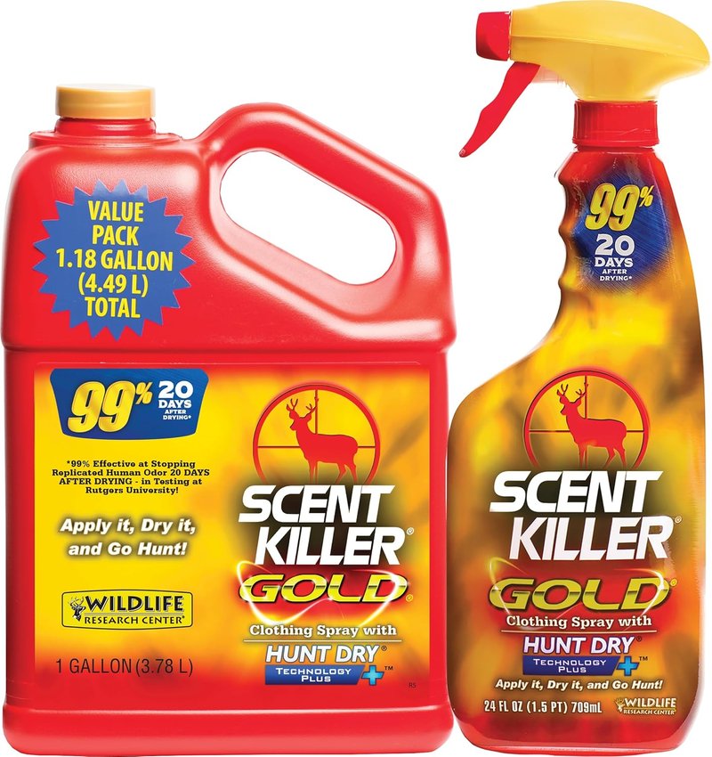 Scent Killer Gold Spray | Hunting Odor Eliminator with Hunt Dry Technology - Maximum Performance for Deer & Elk (Gallon Combo)