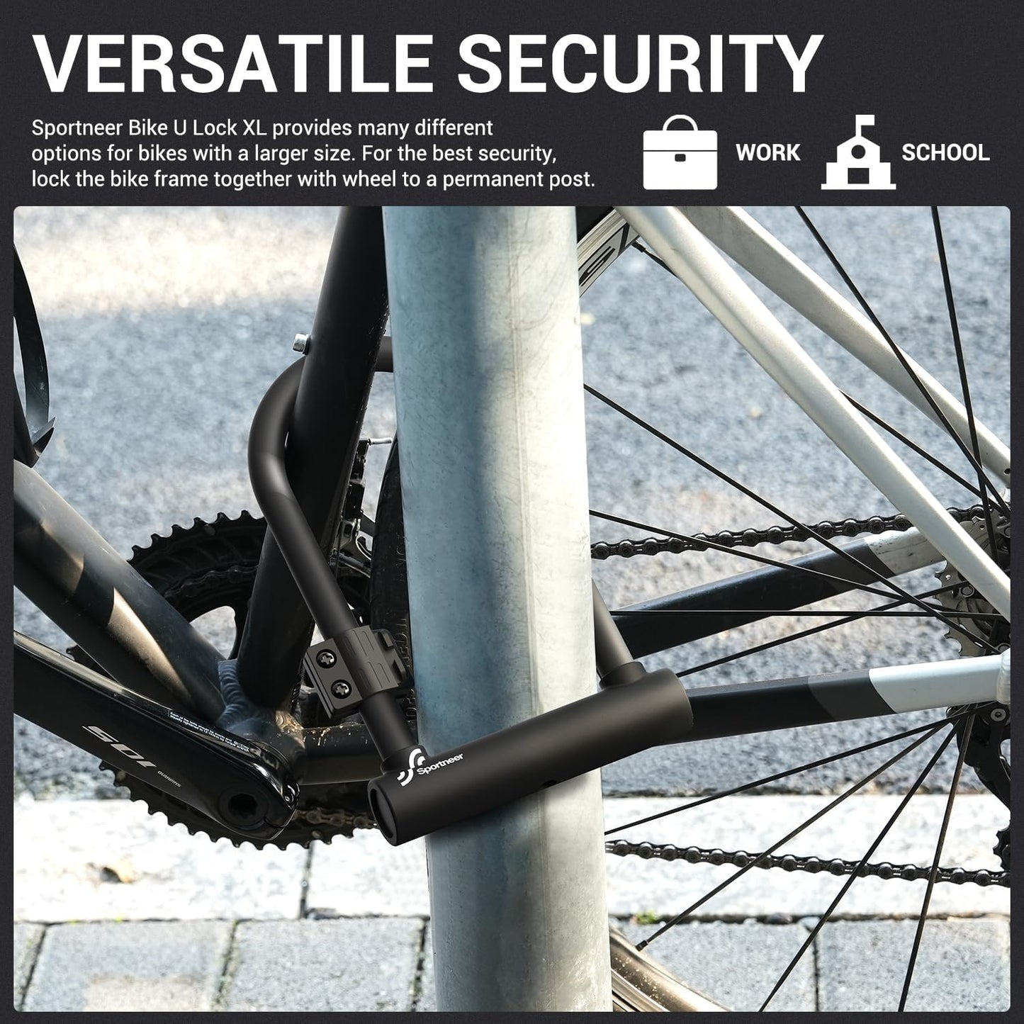 Sportneer Bike U Lock - Heavy Duty 18mm Shackle with 6ft Security Cable | Fits Road, Mountain & Electric Bikes, 9.85''x6.3''