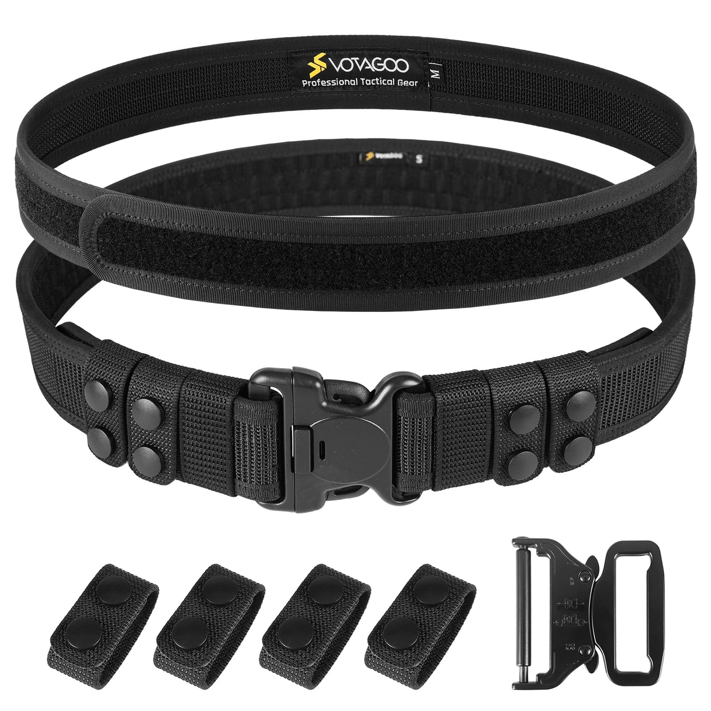 VOTAGOO GEAR Duty Belt 2'' Police Belts with Hook Lining, Adjustable Nylon Tactical Belt for Law Enforcement Officers with 4 Belt Keeper, Small, Black