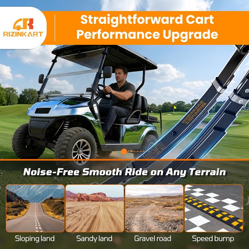 Upgraded Heavy Duty 4-Leaf Rear Leaf Spring Kit For EZGO TXT/Electric 1994-2013 & Gas 1996-2008,2000 Lbs Ultra Load Anti-Rust Golf Cart Suspension with Bushings Sleeves U-Bolts, Replace OEM 74207-G01
