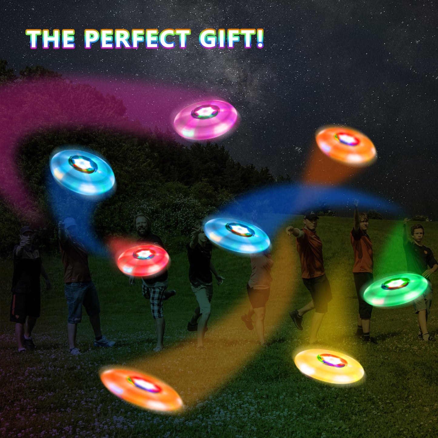 Kovshuiwe Colorful Light Up Flying Disc - 7 Modes, 12h Battery, 175g Ultimate Disc, Soft Flying Discs, Adult/Men/Boys/Teens Birthday, Ideal for Outdoor, Lawn, Camping Games, Gift.