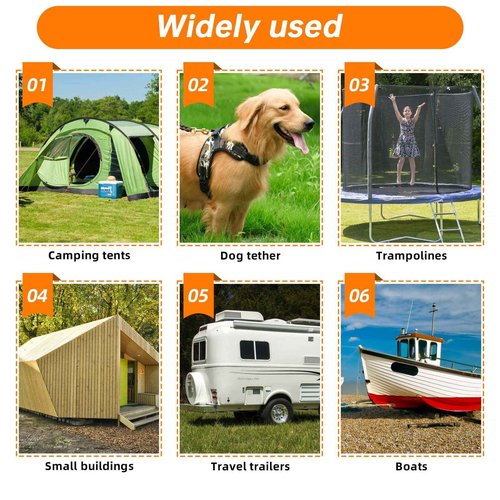 Dongxw Ground Anchor,Heavy Duty Tent Stakes Trampoline Anchors, Ground Anchors Screw in, Trampoline Anchor Kit with Straps,for Camping Tent, Swing Sets, Sheds, Trampoline(6 Pack,Orange)
