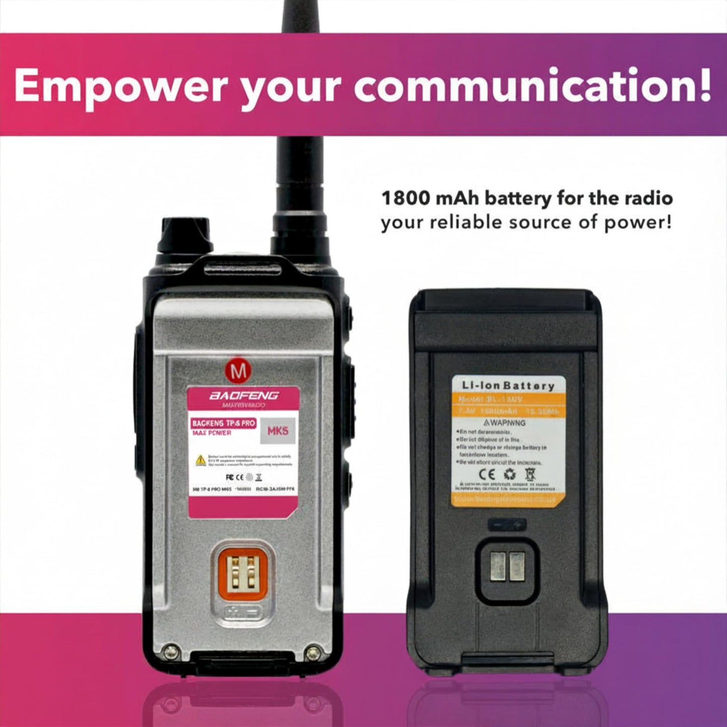 TP8Pro Baofeng Two Way Radio Long Range Max Power 8W - Walkie Talkie with USB Type-C Charging Kit: 2 Way Radio with Baofeng Battery 1800mAh VHF 144-148/UHF 420-450 Ham Radio