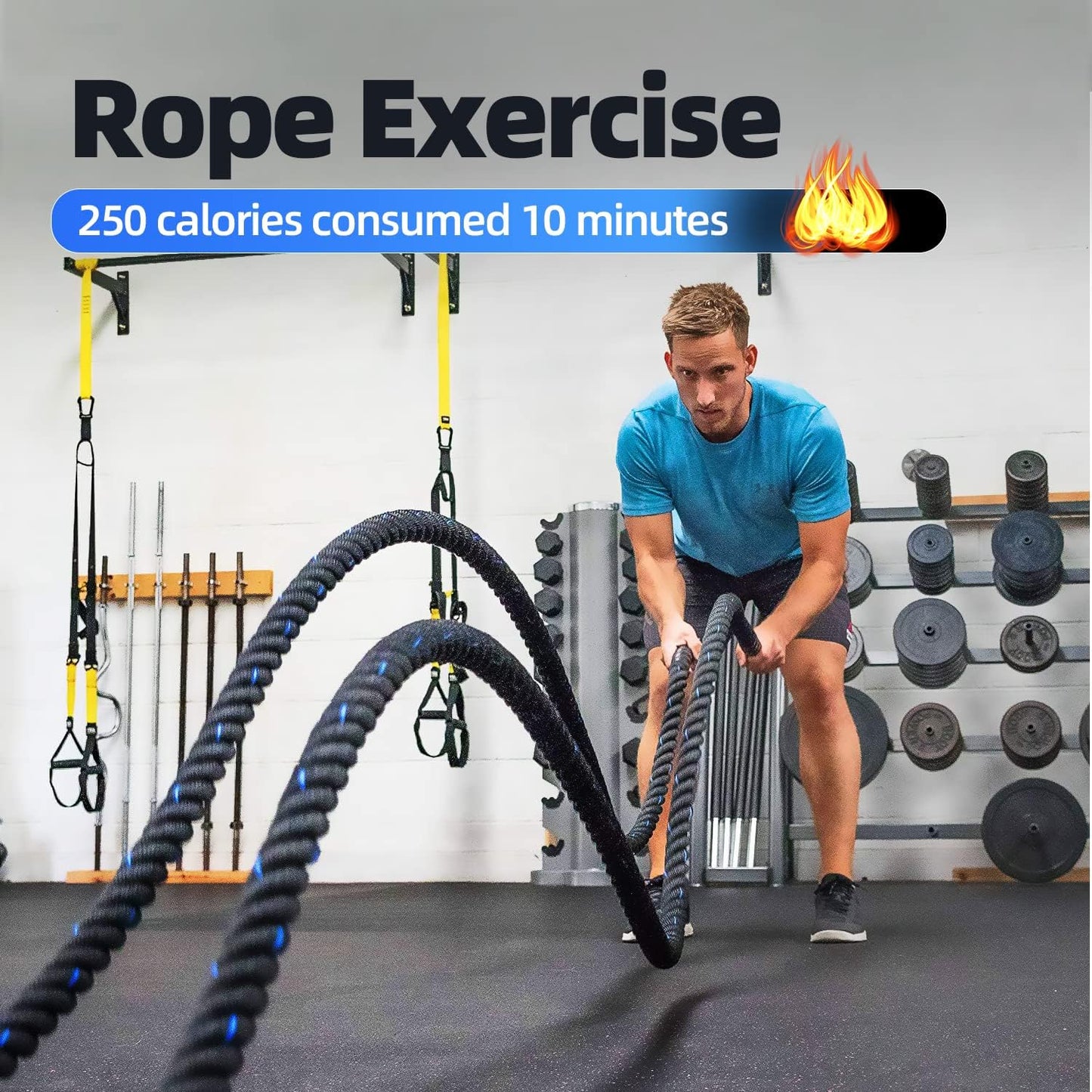 Gym Battle Rope - Heavy-Duty Exercise Rope for Strength Training | Indoor & Outdoor Workouts - 30, 40, 50 Feet Lengths