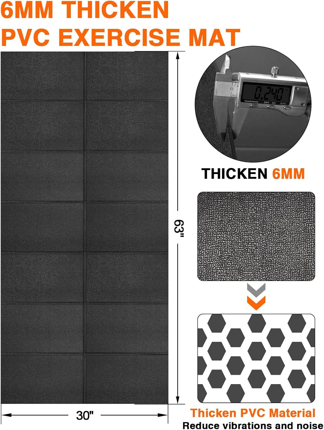Treadmill Mat - Heavy-Duty 6mm Exercise Equipment Mat for Carpet & Hardwood Floors | 63"x30" Foldable Walking Pad Mat