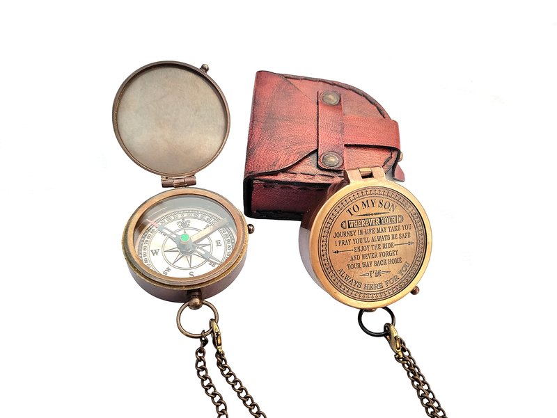TSWO Be Blessed Compass with Leather Case – Religious & Christian Gifts for Men & Women, Catholic Baptism, Graduation, Inspirational Birthday Gift (to My Son Compass)