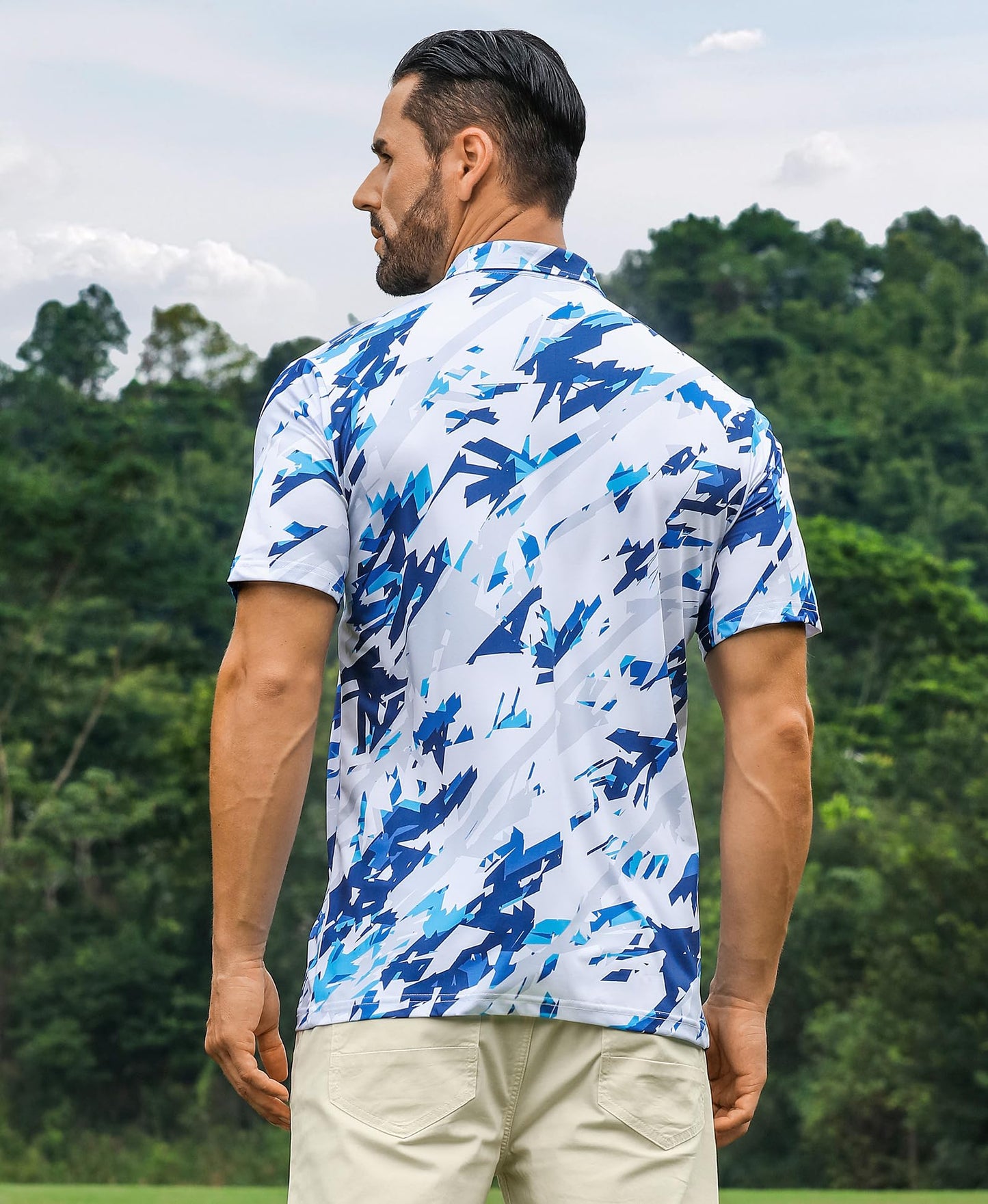 ELETOP Men's Golf Polo Shirts Short Sleeve Moisture Wicking Hawaiian Tropical Polos Performance Golf Shirts for Men Dry Fit