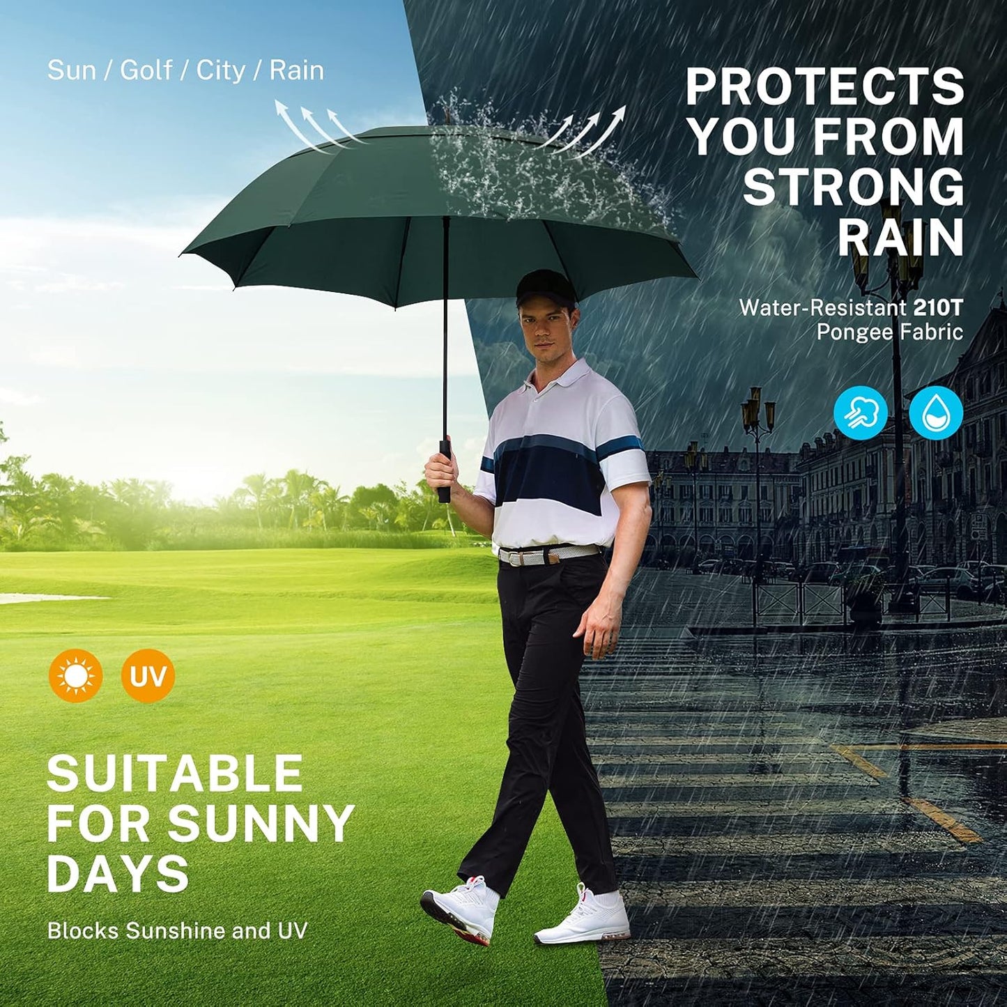 Extra Large Golf Umbrella - Automatic Open, Windproof Double Canopy | 54-80 Inch, UV Protection, Multiple Colors