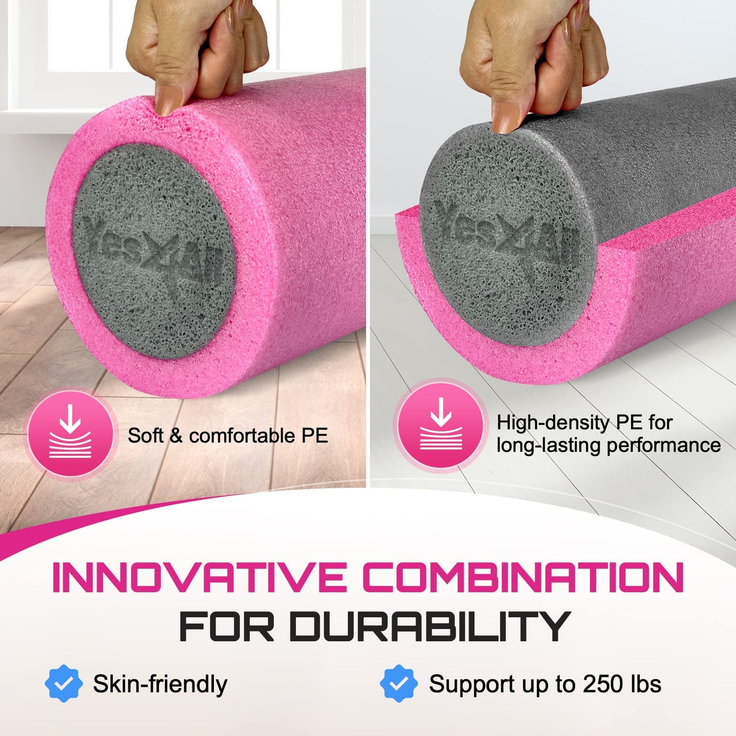 Yes4All Two-Layer Foam Rollers PE for Many Exercises, Improved Workout Efficiency - 36 inches