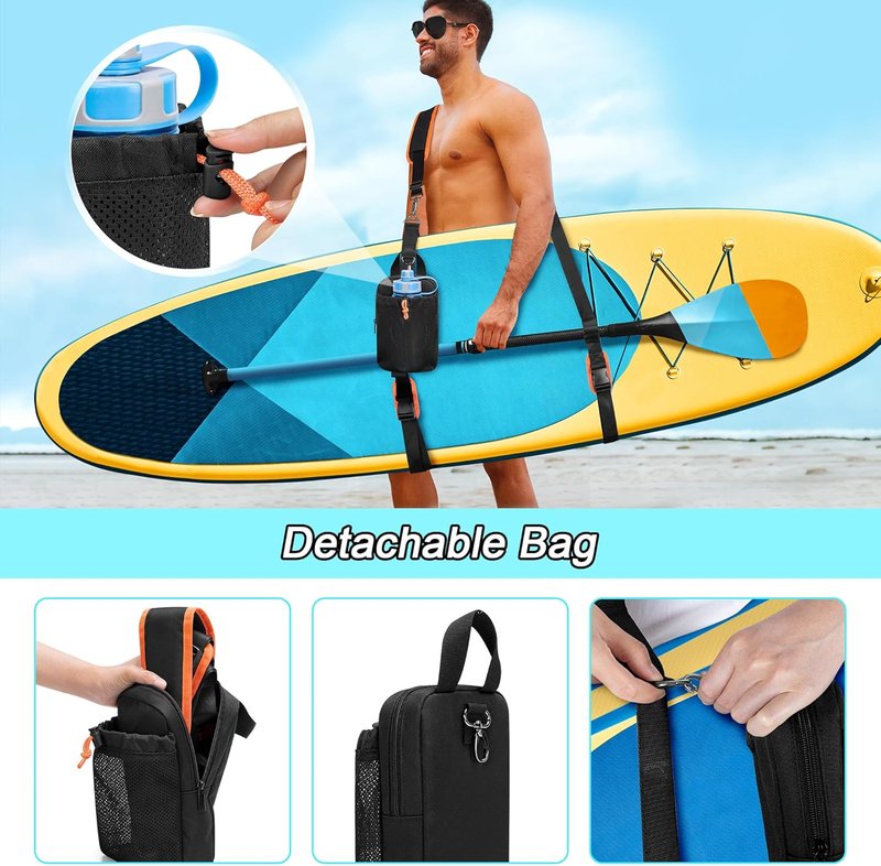 Paddle Board Carrying Strap - Adjustable SUP Kayak Carry Strap with Detachable Storage Bag | Black