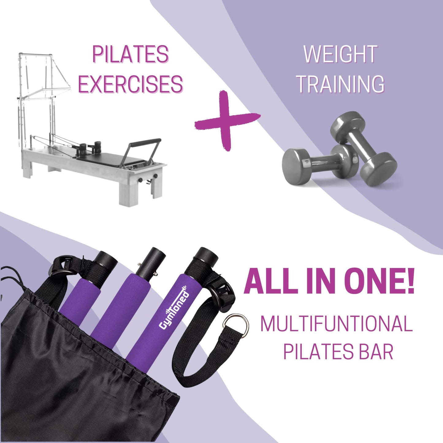 Pilates Bar Kit with Resistance Bands (30, 40 Lbs) - Portable 3 Section Stick with Adjustable Length Bands - Multifunctional Fitness Equipment for Home Workouts - with Exercises Guide