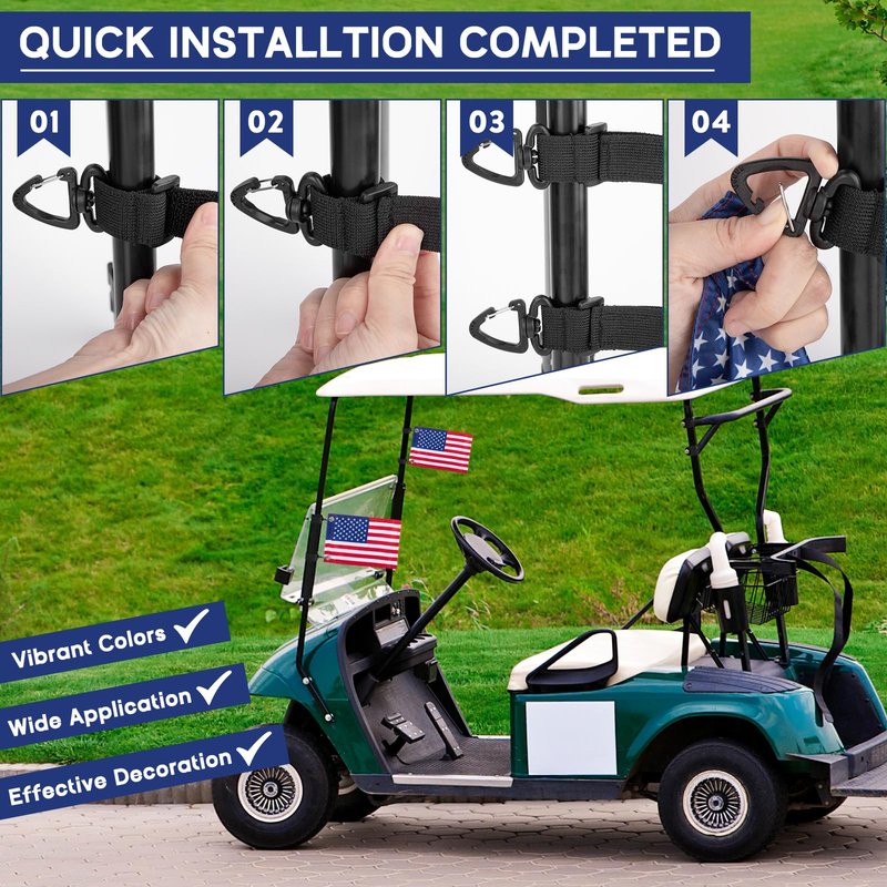 2PCS Golf Cart Flags, Double-Sewn Slik Satin Fabric 6 x 9"Golf Cart Flags, Easy Installation American Flags for Golf Cart, Boat, Bike, American USA Golf Flag with Elastic Strap Bracket