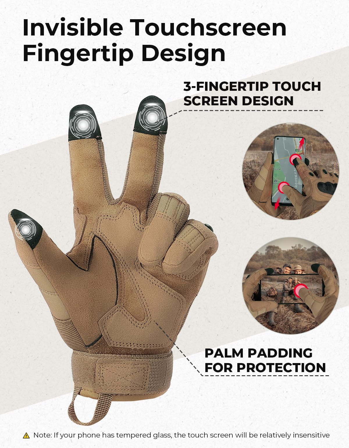 KEMIMOTO Tactical Gloves for Men, Touchscreen Motorcycle Gloves with Hard Shell & Palm Padding for Sports Motorcycle Cycling Tactical Airsoft Paintball Hunting Hiking Camping Climbing (Brown,X-Large)
