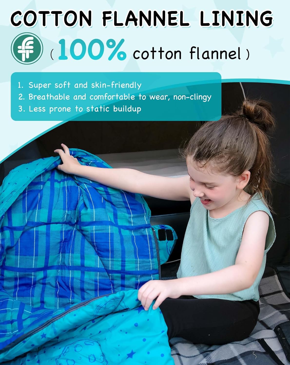 KingCamp Kids Sleeping Bag - Lightweight Waterproof Flannel for Cold Weather | Fits Ages 10-12, 4'7"-5'5" Tall