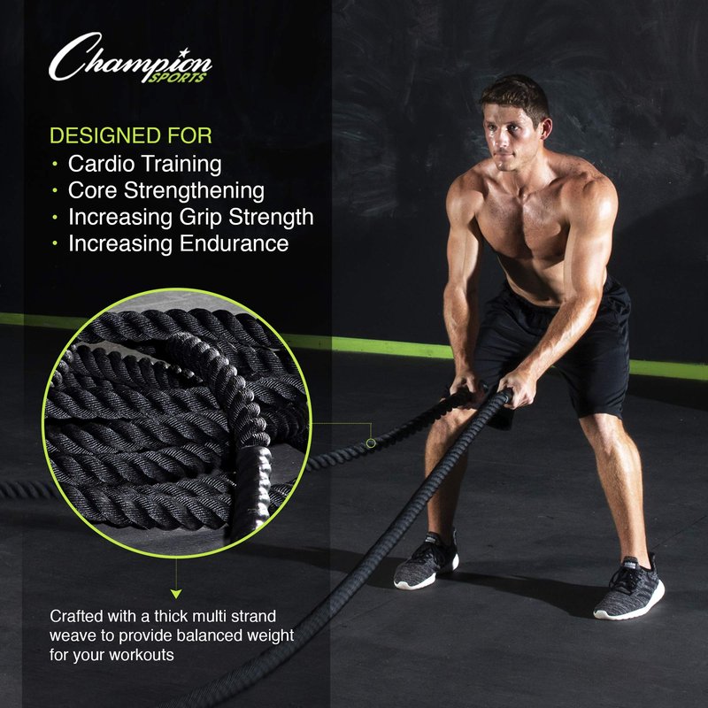 Champion Sports RPT1530 Heavy Training Rope: Rhino Poly Strength & Conditioning Heavy Gym Battle Ropes - Cardio, Cross Training, Weight Training & Crossfit - 1.5" x 30'