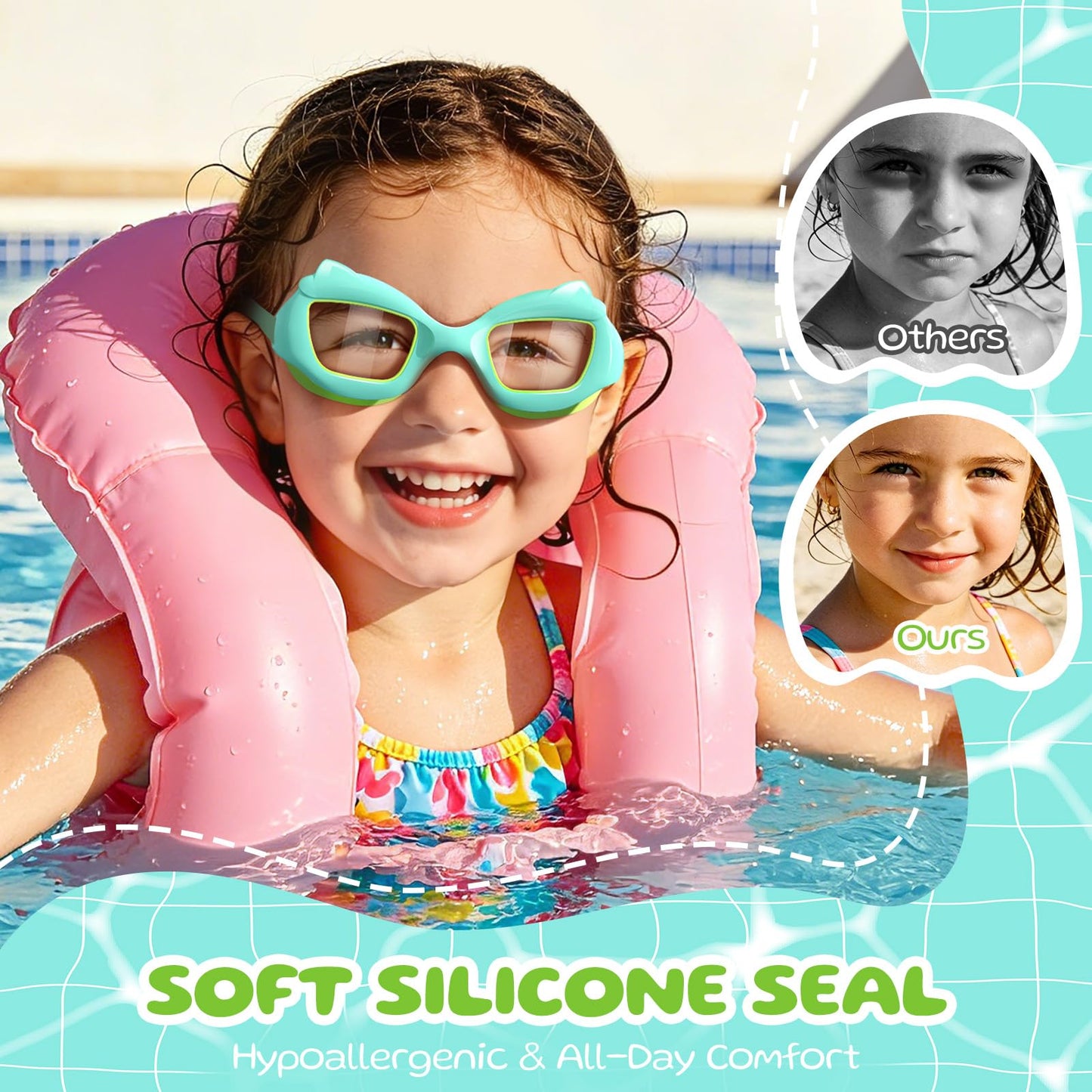 KOMETRA Toddler Swim Goggles 2 Pack, Swimming Goggles for Toddler Boys Girls 3-7, Anti-Fog Anti-UV Leakproof Pool Goggles