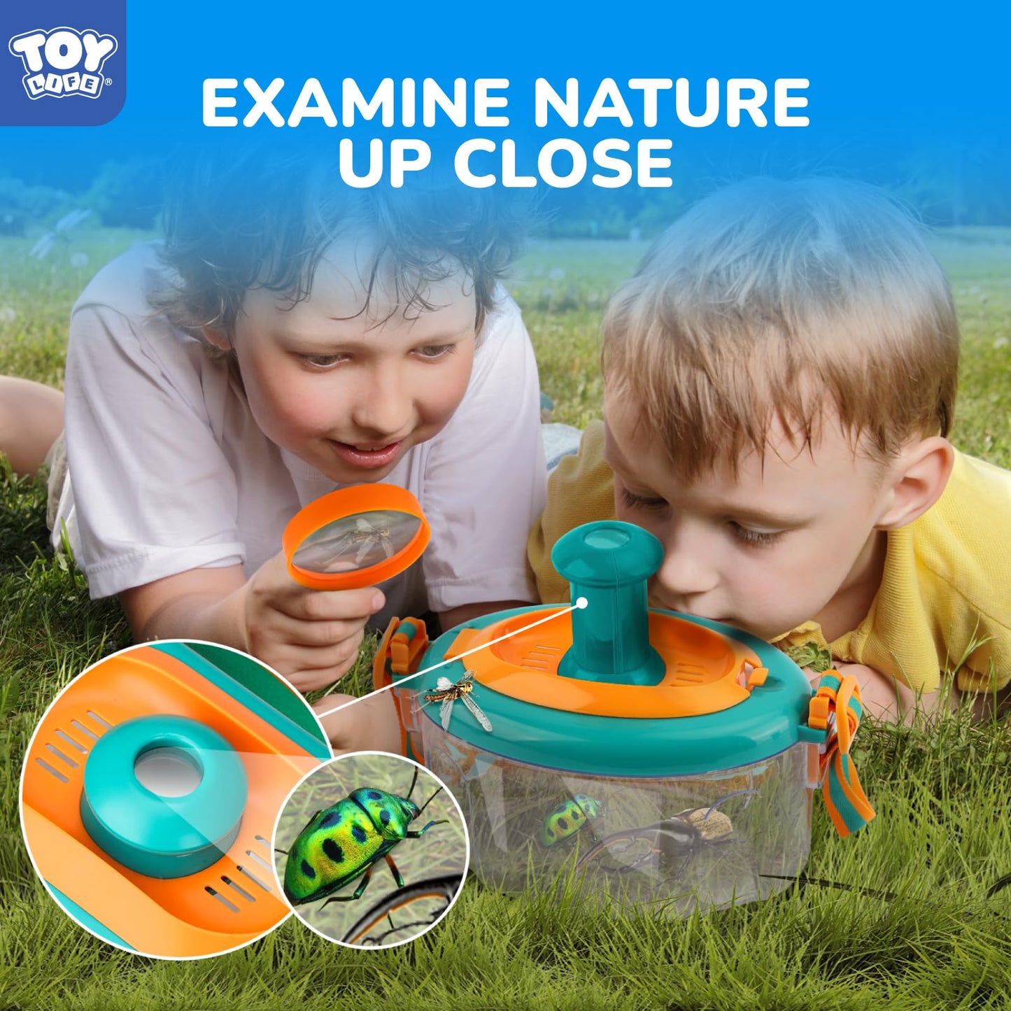 TOY Life Bug Catcher for Kids Outdoor Toys with Butterfly Net, Kids Binoculars, Magnifying Glass, Bug Habitat with Magnified Viewer & Bug Toys Tweezers, Insects Bug Catching Kit Outdoor Explorer Kit