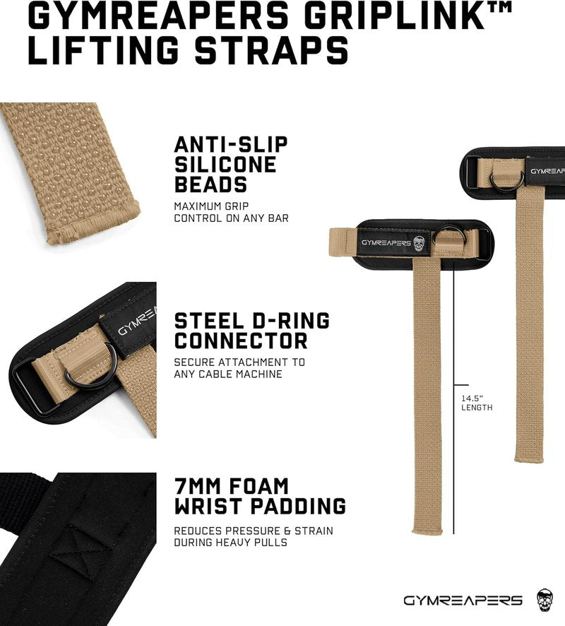 GripLink Lifting Straps - Heavy Duty D-Ring Weightlifting Wrist Straps with Anti-Slip Silicone Grip Beads | Adjustable for Deadlifts & Powerlifting